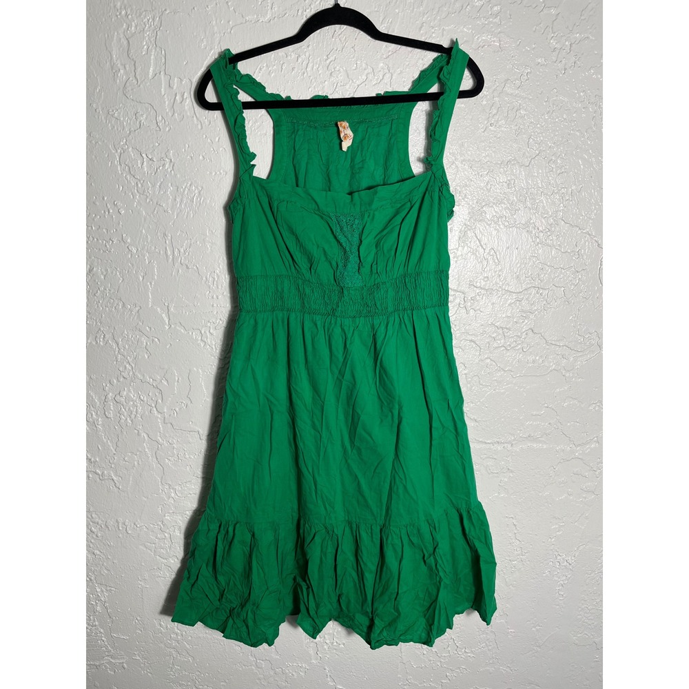 Maeve Anthropologie Green Cotton Ruffle Smocked Mini Dress Womens 8 Crochet Lace